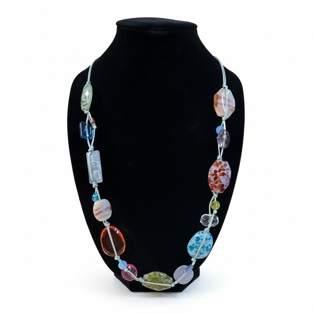 Boho Beaded Necklace Women Multicolored‎ Gemstone Statement Pendant